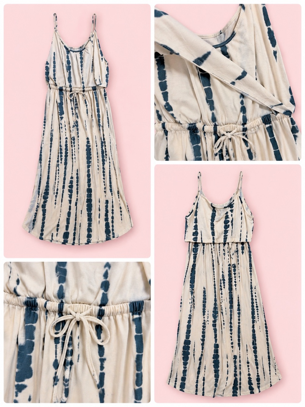 women’s ' Blue /cream Tie-Dye Spaghetti Strap Midi Dress